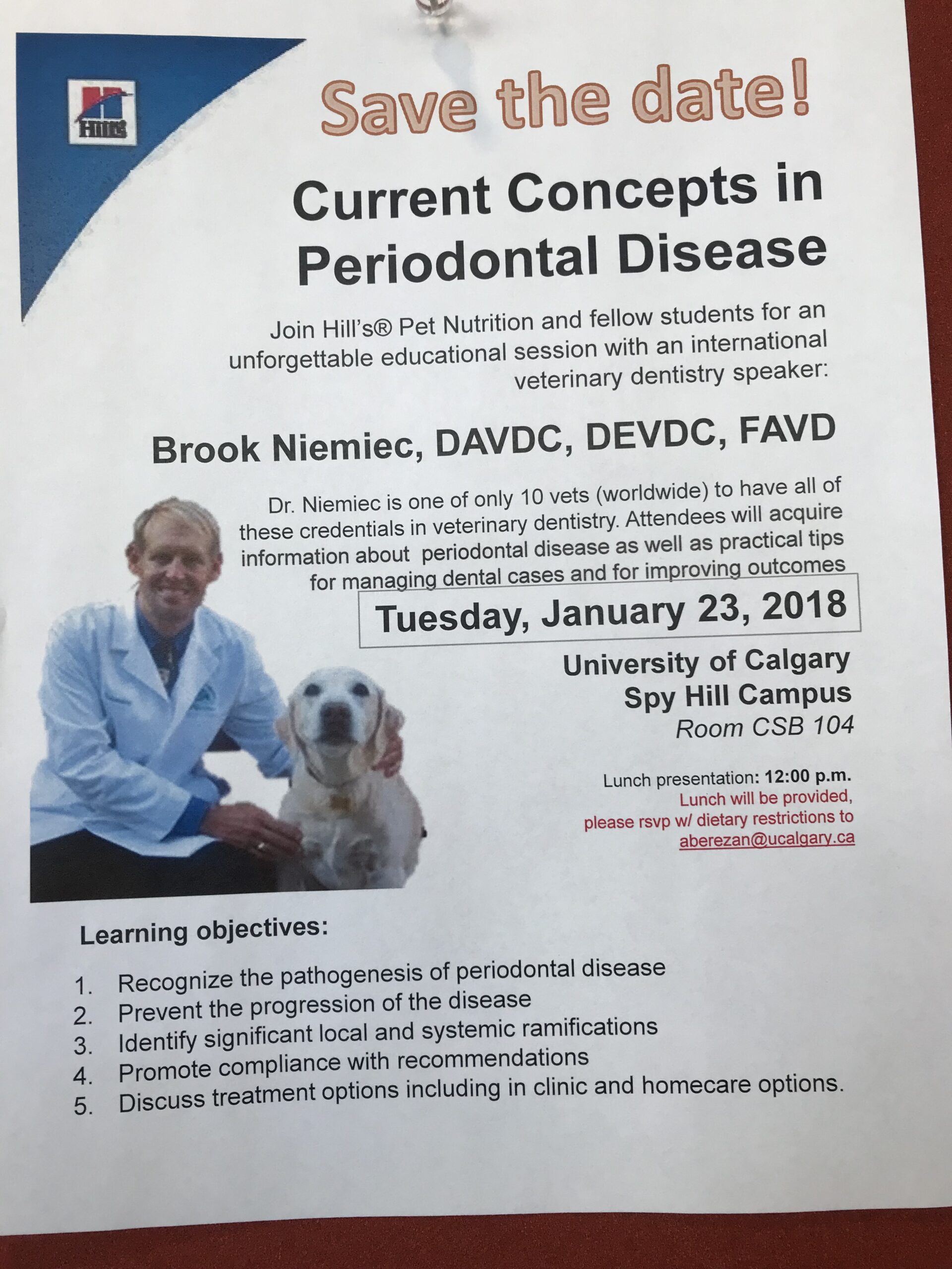 The announcement of the lecture at the University of Calgary